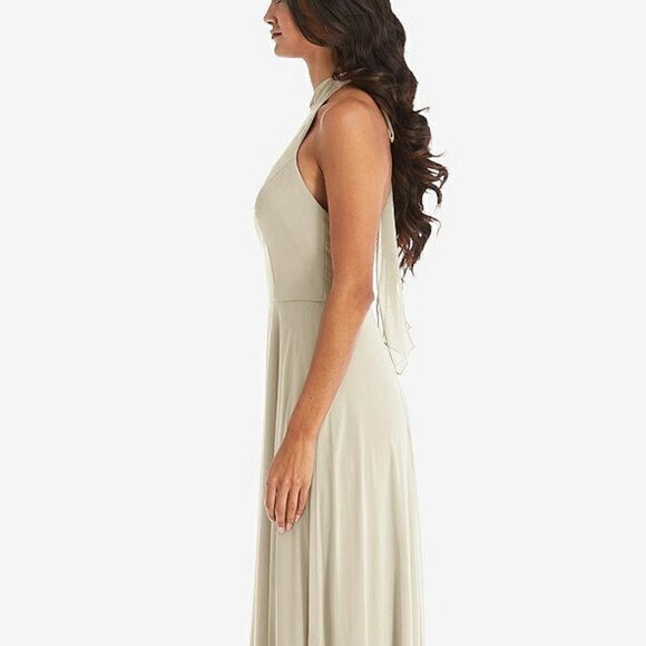 After Six 1545....High Neck Halter Backless Maxi Dress...Champagne...Sz 2 - Picture 5 of 7